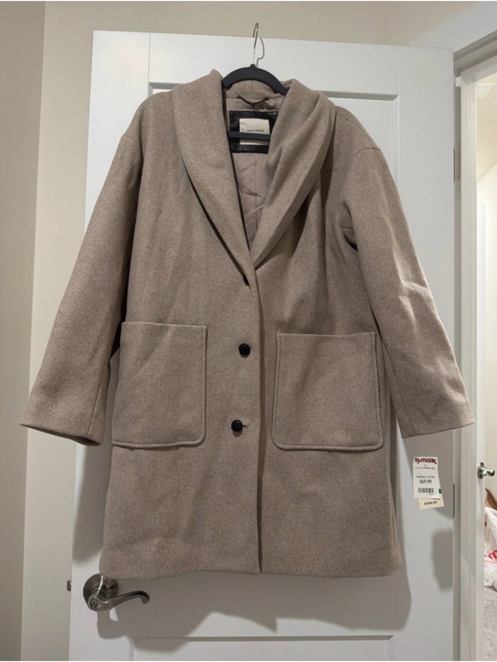 Lucky Brand Taupe Shawl-Collar Wool-Blend Pea Coat